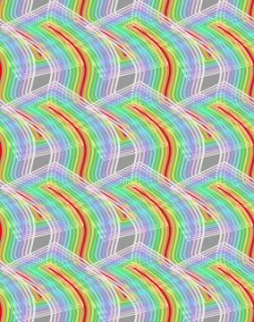 Overlapping wavy rainbow shapes on grey background, seamless vector retro Stock Illustration