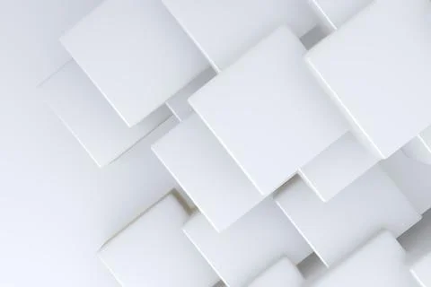 Overlapping white square panels are creating stepped abstract structure in 3D 스톡 사진