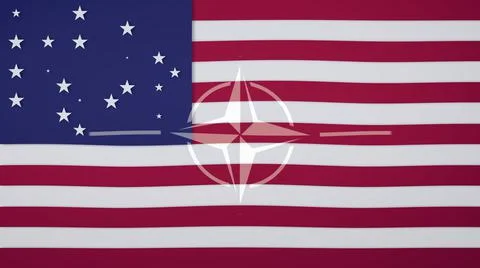 Overlay of the American flag with war intelligence and NATO symbols Stock Photos