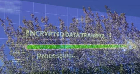 Overlay appearing after delay displaying ENCRYPTED DATA TRANSFER, advancing Stock Footage 320287825