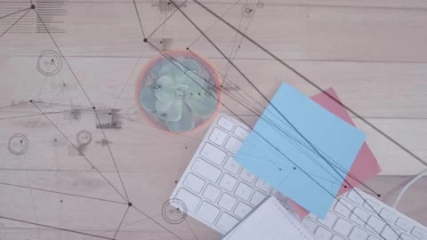 Overlay appearing on desk initiating network growth, linking nodes, pulsing 스톡 동영상 320128607