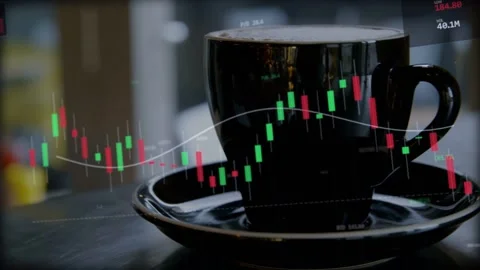 Overlay appearing nudging black cup to center while candlesticks growing and Stock Footage 333286444