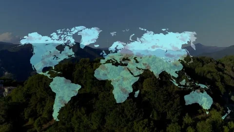 Overlay appearing at start, world map growing, filling turquoise texture to show Stock Footage 329454645