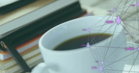 Overlay appearing triggers camera panning while network graph shifting over Stock Footage 318545773