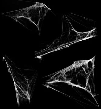 Overlay the cobweb effect. A collection of spider webs isolated on a black ba Stock Photos