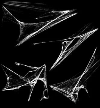 Overlay the cobweb effect. A collection of spider webs isolated on a black ba Stock Photos