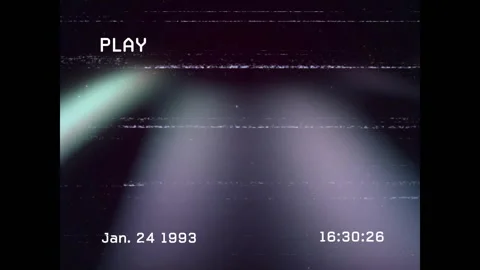 Overlay displaying PLAY and date stamp initiating colored beams shifting and Stock Footage 311084550