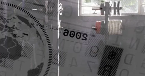 Overlay drifting, starting camera pan, globe and dial sweeping in, revealing Video stock 323407329