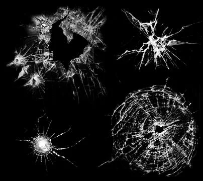 Overlay the effect of glass damage. Split glass on a black background. A crac Stock Photos