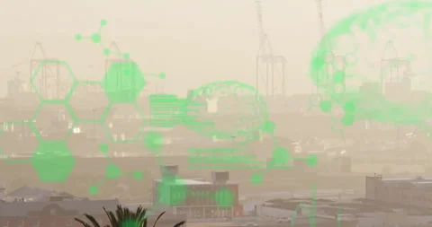 Overlay elements fading data filling network expanding to create interface over Stock Footage 310326680