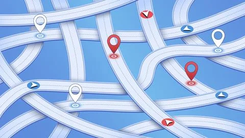 Overlay of isometric roads with leading to specific goal points. Abstract Stock Illustration