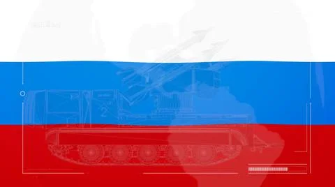 Overlay of the Russian flag with war intelligence and NATO symbols Stock Photos