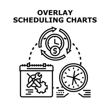 Overlay scheduling charts analyzing time management process Stock Illustration