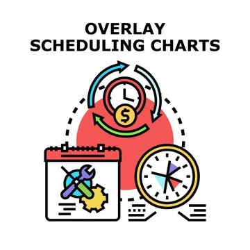 Overlay scheduling charts analyzing time management process Stock Illustration