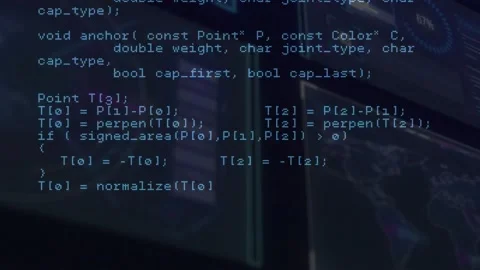 Overlay scrolling at interface activation showing C++ code reading HTTP and Stock Footage 319682259