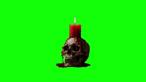 Overlay VFX Green Screen Lilin Merah Meleleh Tengkorak Halloween Stock Footage 345719255