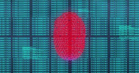 Overlaying binary code, digital fingerprint representing cybersecurity and data 库存照片