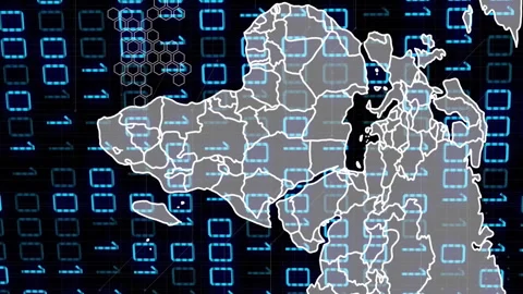 Overlaying binary code, world map illustrating global digital connectivity Stock Footage 313396252