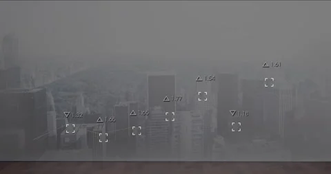 Overlaying buildings, data points and measurements create animation of city Stock Footage 306267063