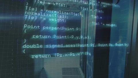 Overlaying C++ code appearing on corridor scrolling HTTP calls shifting into Stock Footage 313509199