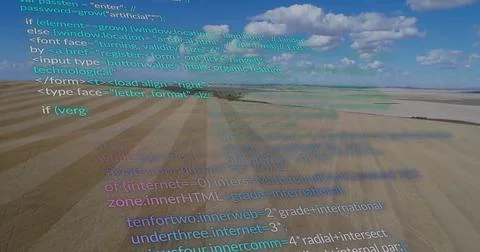Overlaying code across central farmland, with HTML form inputs and JavaScript Stock Photos