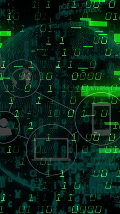 Overlaying globe, animation of digital data and binary code with technology Video stock 344404335