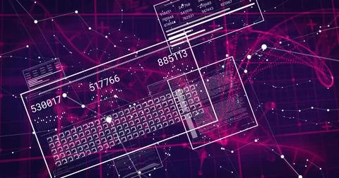 Overlaying keyboard layout with streaming translucent panels showing numeric Stock Illustration