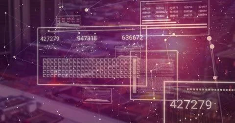 Overlaying translucent panels in control room, displaying numeric codes keyboard 库存照片