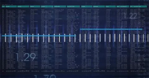 Overlaying waveform bars and cyan line over redacted data columns on Stock Illustration