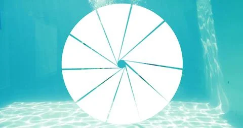 Overlaying white circular graphic obscuring turquoise pool floor at water level, Stock Illustration