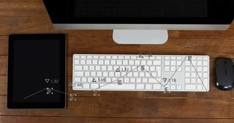 Overlays activating on scan sweeping keyboard and tablet tracing X paths mapping Stock Footage 328265379