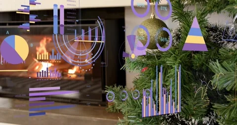 Overlays appearing, AR graphs rotating and updating over gold bauble and Stock Footage 323335327