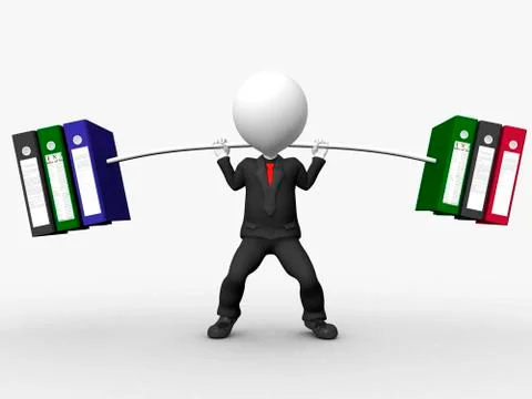 Overload 3d businessman lifting weights made of heavy files Stock Illustration