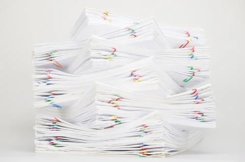 Overload document of receipt and report on white table Stock Photos