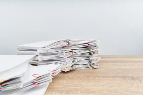 Overload paperwork report with white background and copy space Stock Photos