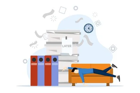 Overload, procrastinate, do it later, lazy to postpone all work. Stock Illustration