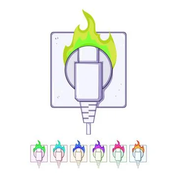 Overload short circuit fire cartoon vector graphic Stock Illustration