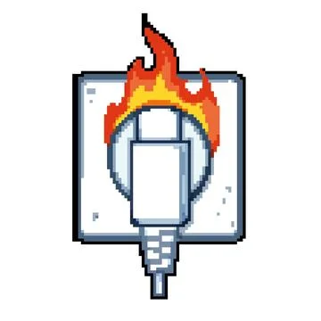 Overload short circuit fire pixel art vector illustration Stock Illustration
