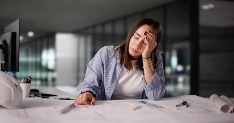 Overloaded Architect Holds Help Flag Under Pressure In Office Setting 스톡 사진