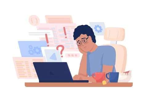 Overloaded with work software developer semi flat color vector character イラスト素材