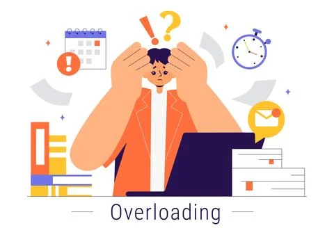 Overloading Vector Illustration of a Busy Employee Multitasking to Complete.. Illustrazione stock