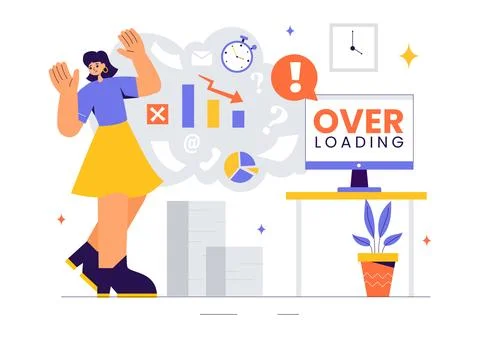 Overloading Vector Illustration of a Busy Employee Multitasking to Complete.. Illustrazione stock