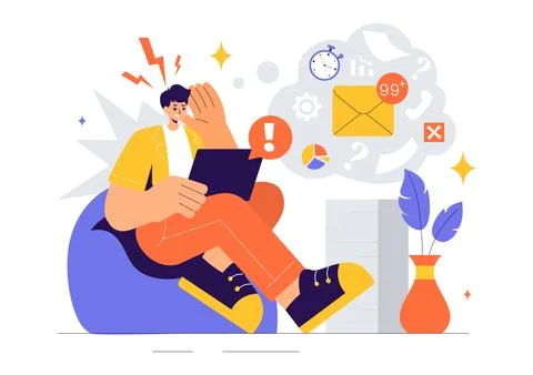 Overloading Vector Illustration of a Busy Employee Multitasking to Complete.. Stock Illustration