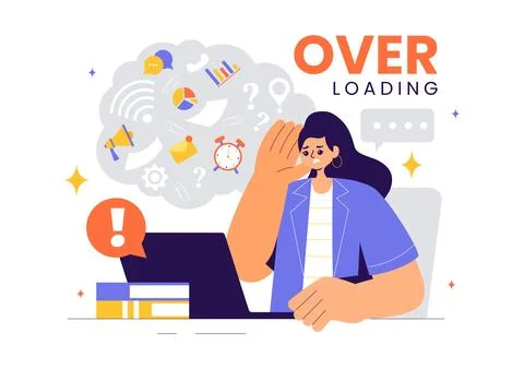 Overloading Vector Illustration of a Busy Employee Multitasking to Complete.. Illustrazione stock