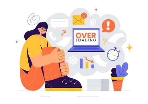 Overloading Vector Illustration of a Busy Employee Multitasking to Complete.. Stock Illustration