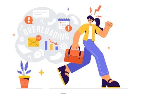Overloading Vector Illustration of a Busy Employee Multitasking to Complete.. Stock Illustration