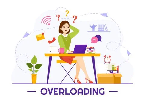 Overloading Vector Illustration with Busy work and Multitasking Employee to.. 스톡 일러스트