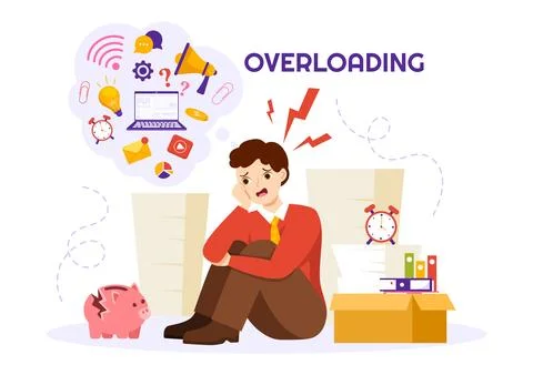 Overloading Vector Illustration with Busy work and Multitasking Employee to.. Stock Illustration