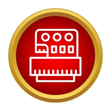 Overlock sewing machine graphic icon on red button 스톡 일러스트