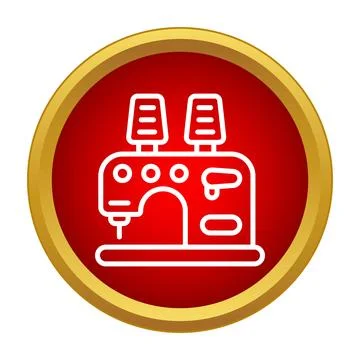 Overlock sewing machine outline in red circle icon Stock Illustration